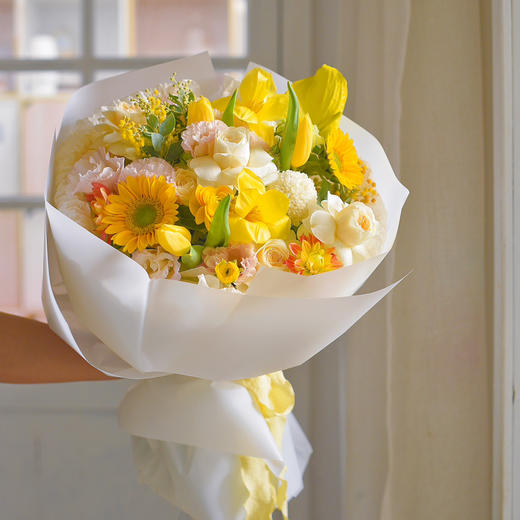 《法颂》清新柠檬黄郁金香花束奶油风 商品图1