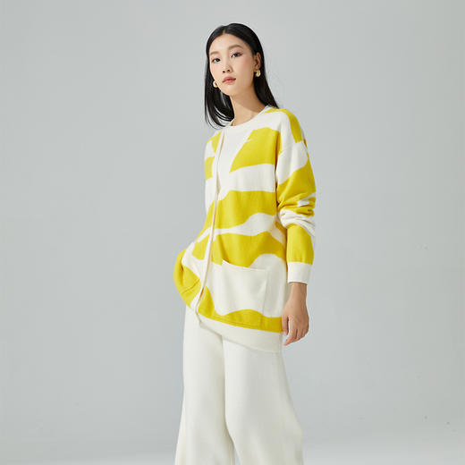 东黎 • 山羊绒女士秋冬ADF嵌花V领撞色开衫 3344 商品图2