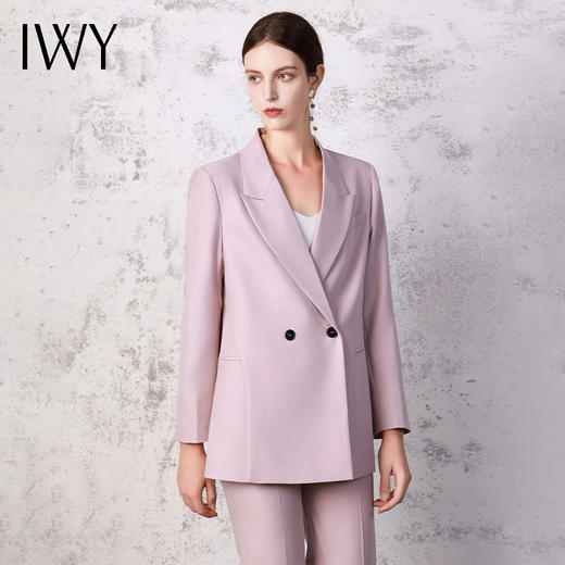 IWY/时尚优雅粉色西装外套女秋冬新款复古职业西服套裤主持人C13520+P33520 商品图4