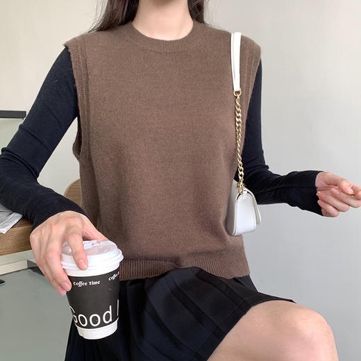 冬季小香风圆领针织马甲，女秋冬叠穿打底衫内搭毛衣背心两件套上衣SR-28766 商品图3