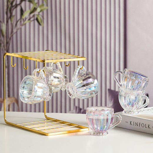 彩色轻奢玻璃杯网红创意家用套装牛奶奶茶咖啡果汁杯架高颜值杯子 商品图3