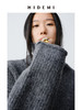 HIDEMI 羊驼毛花纱极简设计感高领长袖廓形短款毛衣 黑色/灰色 商品缩略图3