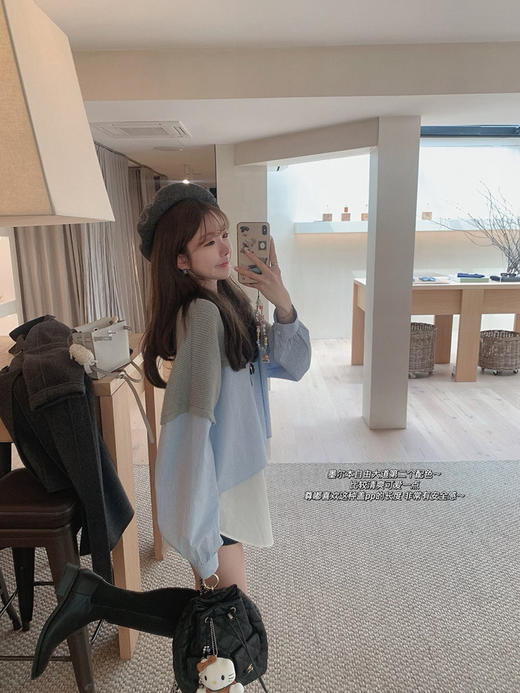 金蘑菇菇 no.100 墨尔本自由大道/ 小众设计感拼接假两件弧度衬衫 商品图1