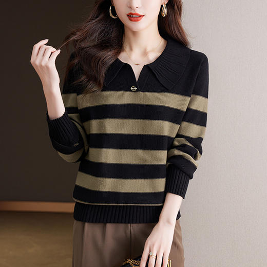 时尚洋气娃娃领，针织衫长袖条纹毛衣CC-27-2350 商品图3