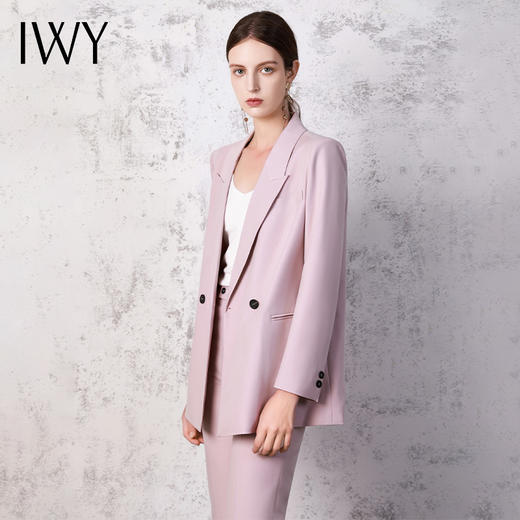 IWY/时尚优雅粉色西装外套女秋冬新款复古职业西服套裤主持人C13520+P33520 商品图2
