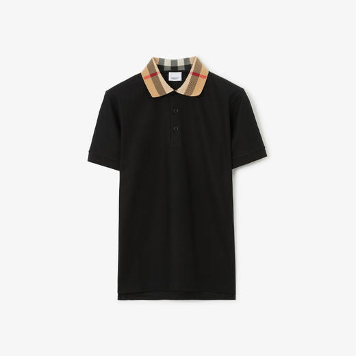 【一】BURBERRY 巴宝莉 男士格纹衣领棉质短袖 Polo 衫 黑色 8071620 A1189 商品图0