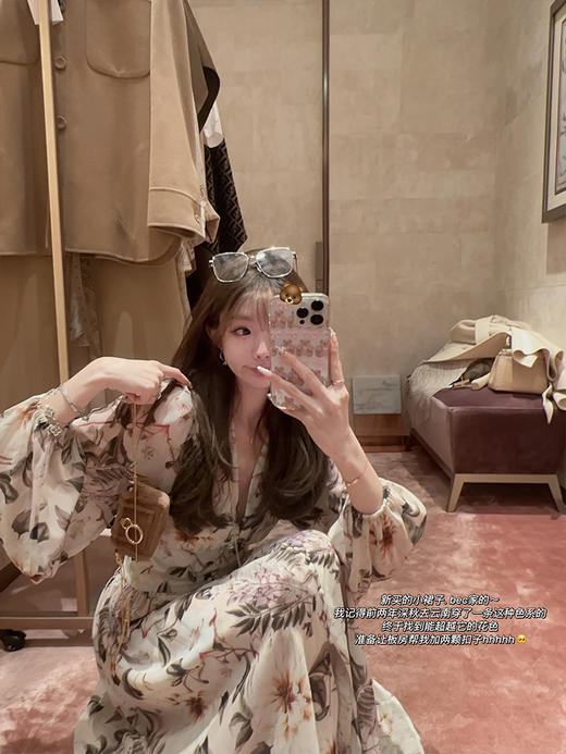 XS特价 金蘑菇菇 南风知我意/优雅显瘦收腰印花连衣裙 商品图1