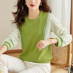 卫衣女长袖秋季2023新款绿色洋气假两件小众法式别致设计感上衣