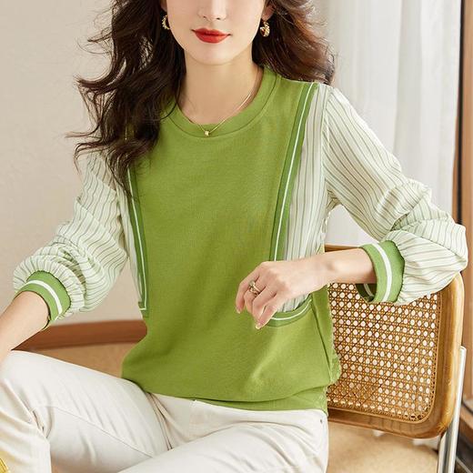 卫衣女长袖秋季2023新款绿色洋气假两件小众法式别致设计感上衣 商品图0