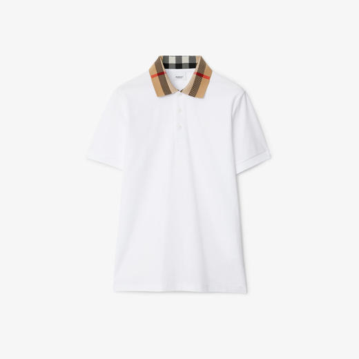 【一】BURBERRY 巴宝莉 男士格纹衣领棉质短袖 Polo 衫 白色 8071621 A1464 商品图0