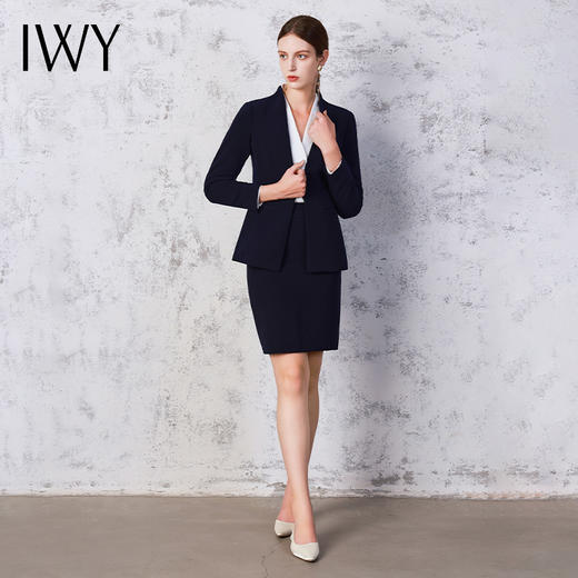 IWY/秋冬藏青色职业装套裙优雅售楼部白领西装半身裙两件套工作服C12305+S12305 商品图4