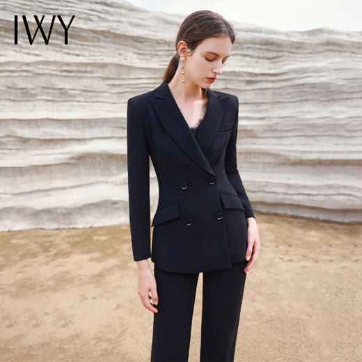 IWY/黑色新款高端西服外套女修身显瘦气质干练西装套裤名媛套装olC13309+P33309 商品图1