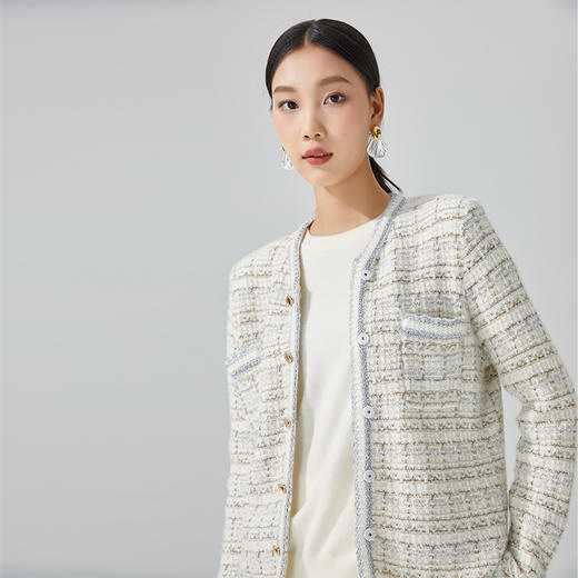 东黎 • 山羊绒女士秋冬圆领小香风开衫 3313 商品图1