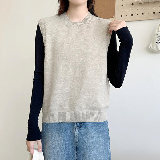 冬季小香风圆领针织马甲，女秋冬叠穿打底衫内搭毛衣背心两件套上衣SR-28766 商品图2