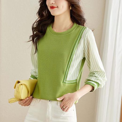卫衣女长袖秋季2023新款绿色洋气假两件小众法式别致设计感上衣 商品图4