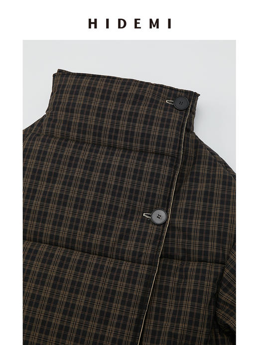 HIDEMI 格纹正反两面穿不对称极简oversize长款厚款大棉服保暖大衣 商品图8