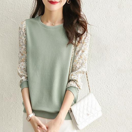 熙世界清新柔美碎花长袖拼接假两件针织卫衣女春秋季软糯别致上衣 商品图1