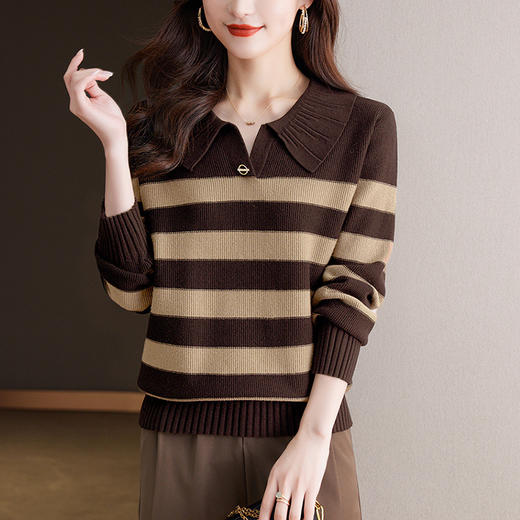 时尚洋气娃娃领，针织衫长袖条纹毛衣CC-27-2350 商品图0
