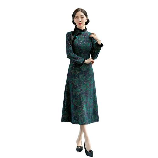 GX老上海改良新中式长款旗袍大摆裙2023冬季新款中长款女士长袖旗袍 商品图4