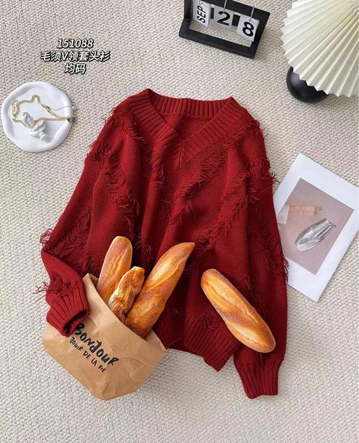 151088#毛须V领套头衫 商品图0