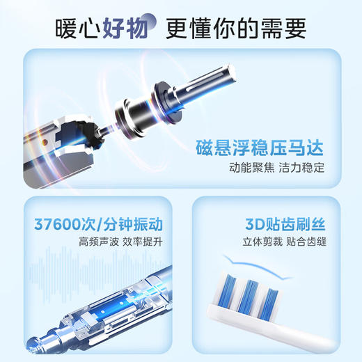 美的（Midea） MC-AJ0101 电动牙刷男女成人软毛声波全自动送礼物 防水感应式充电 2刷头 MR1系列冰川白 商品图1