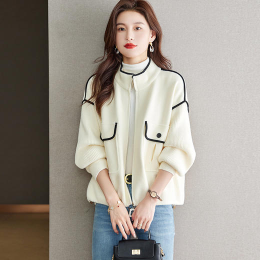 小香风毛呢外套，立领气质针织开衫CC-ML-B683 商品图0