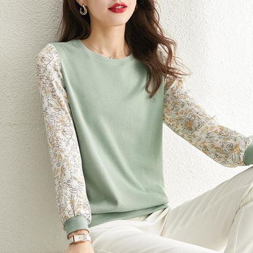 熙世界清新柔美碎花长袖拼接假两件针织卫衣女春秋季软糯别致上衣 商品图2