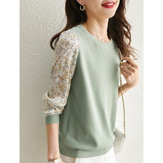 熙世界清新柔美碎花长袖拼接假两件针织卫衣女春秋季软糯别致上衣 商品图3