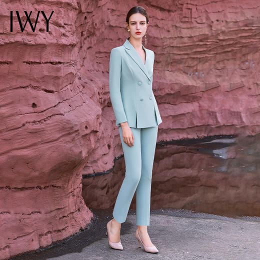 IWY/秋冬新款蓝色工作西服套裤女气质西装外套修身设计感白领C12307+P11385 商品图1