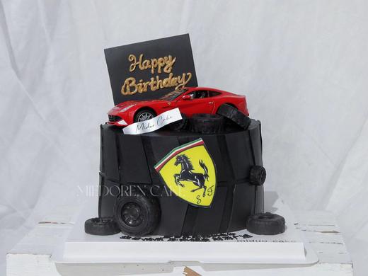 男士款 法拉利跑车 红色跑车 红黑色系 翻糖 奶油蛋糕 商品图0
