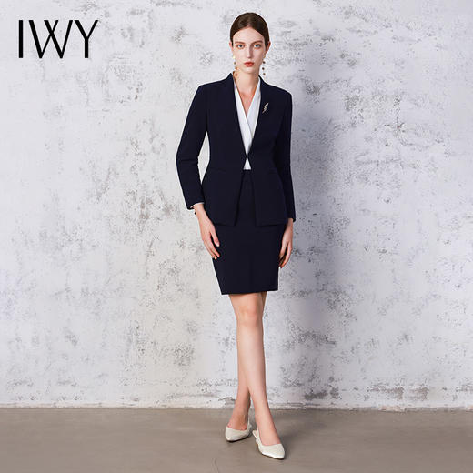 IWY/秋冬藏青色职业装套裙优雅售楼部白领西装半身裙两件套工作服C12305+S12305 商品图1