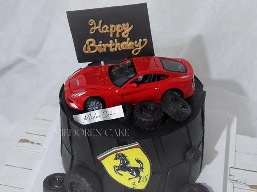 男士款 法拉利跑车 红色跑车 红黑色系 翻糖 奶油蛋糕 商品图1