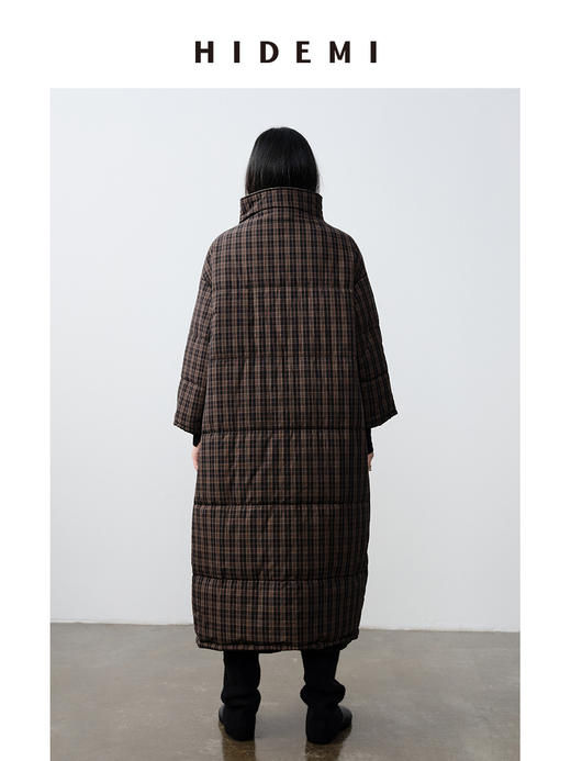 HIDEMI 格纹正反两面穿不对称极简oversize长款厚款大棉服保暖大衣 商品图2