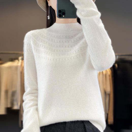 丁摩 一线成衣羊毛衫女纯羊毛洋气毛衣纯色半高领3ZF-DMR-224 商品图3