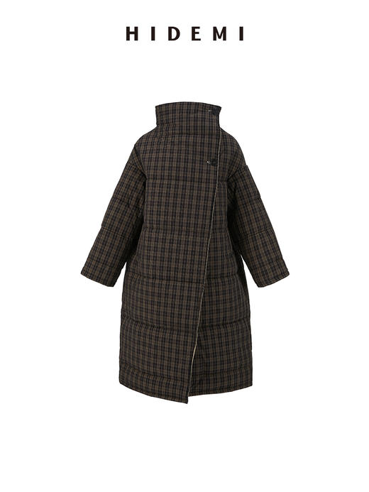 HIDEMI 格纹正反两面穿不对称极简oversize长款厚款大棉服保暖大衣 商品图11