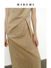 HIDEMI 沙丘色极简不对称雕塑感褶皱特殊工艺纸感立裁连衣裙长裙 商品缩略图4