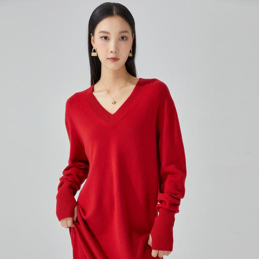 东黎 • 小山羊绒女士秋冬V领宽松气质打底连衣裙 21D12 商品图1