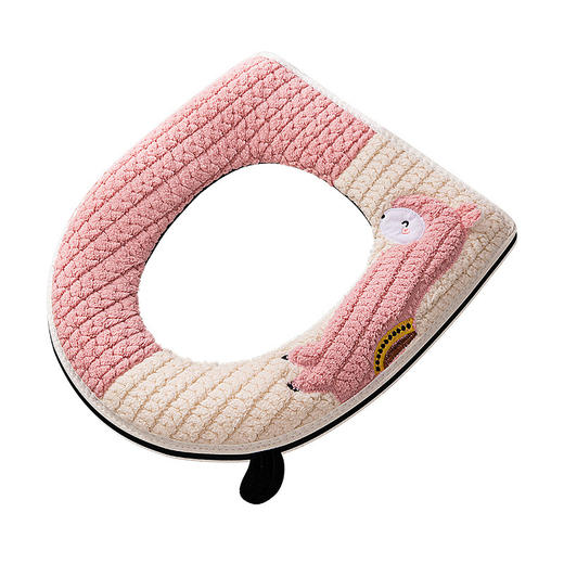 【柔软舒适自带提手！马桶坐垫四季】易于清洗，不易掉毛拉链款马桶坐垫四季家用可爱刺绣马桶圈盖拉链式毛绒提手坐便套 商品图4