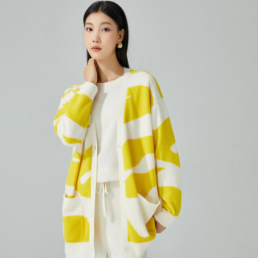 东黎 • 山羊绒女士秋冬ADF嵌花V领撞色开衫 3344 商品图1