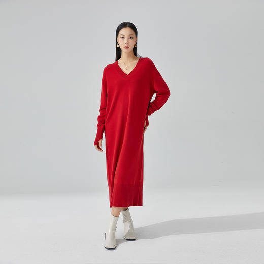 东黎 • 小山羊绒女士秋冬V领宽松气质打底连衣裙 21D12 商品图2