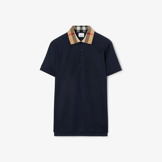 【一】BURBERRY 巴宝莉 男士格纹衣领棉质短袖 Polo 衫 深蓝色 8072661 B3590 商品图0