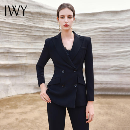 IWY/黑色新款高端西服外套女修身显瘦气质干练西装套裤名媛套装olC13309+P33309 商品图2