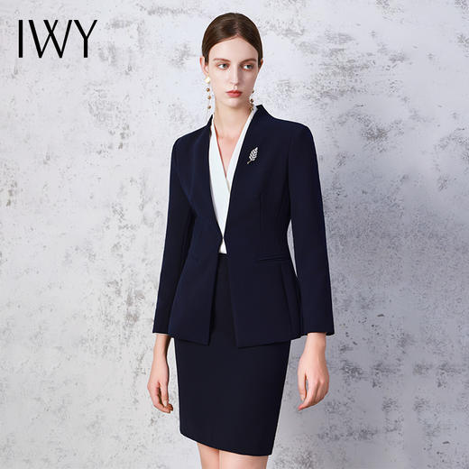 IWY/秋冬藏青色职业装套裙优雅售楼部白领西装半身裙两件套工作服C12305+S12305 商品图2