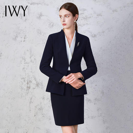 IWY/秋冬藏青色职业装套裙优雅售楼部白领西装半身裙两件套工作服C12305+S12305 商品图0