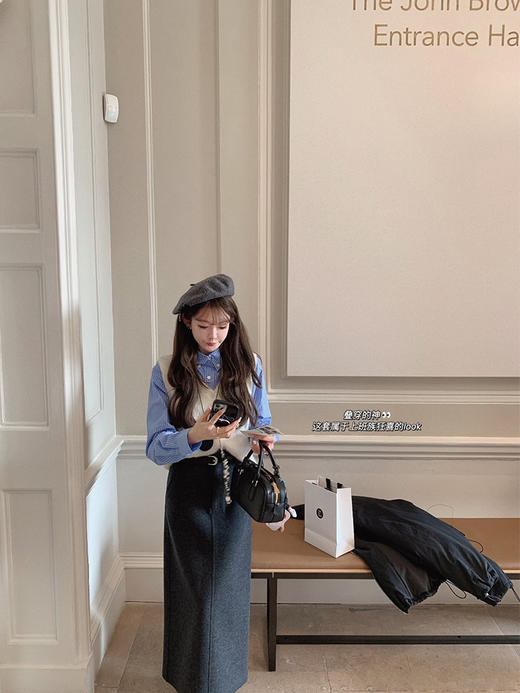 金蘑菇菇 Celeste英爵艺术生 衬衫三件套/英伦通勤风衬衫半裙 商品图3