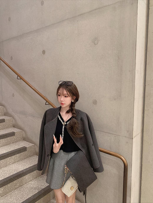 金蘑菇菇 玛德琳/ 中式洋气宽松双面呢大衣短外套 商品图4