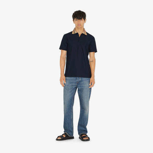 【一】BURBERRY 巴宝莉 男士格纹衣领棉质短袖 Polo 衫 深蓝色 8072661 B3590 商品图1