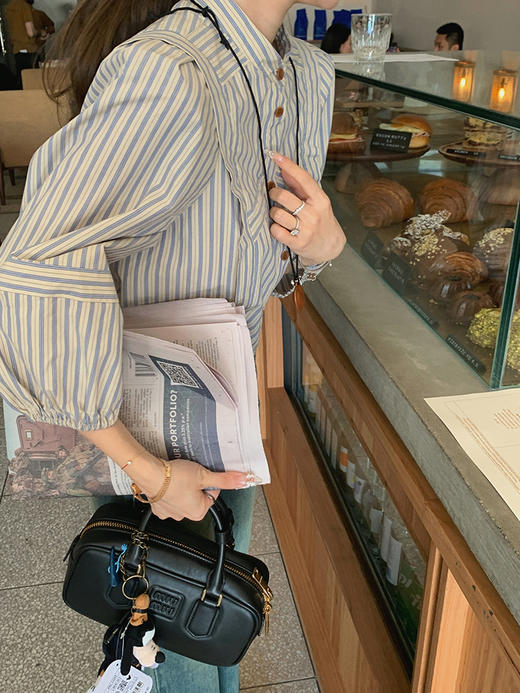 金蘑菇菇 暮秋 / row极简系 微轮廓条纹衬衫+半裙优雅通勤两件套 商品图2