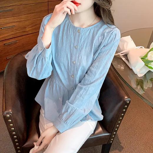 秋季新款，通勤穿搭法式掐腰上衣显瘦超柔软蓝色衬衫KQL-310H1916 商品图2