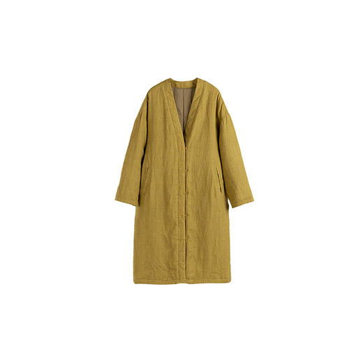 绽放875朵/宇航绒士林亚麻V领中式盘扣中长款灰色棉服秋冬外套 商品图4